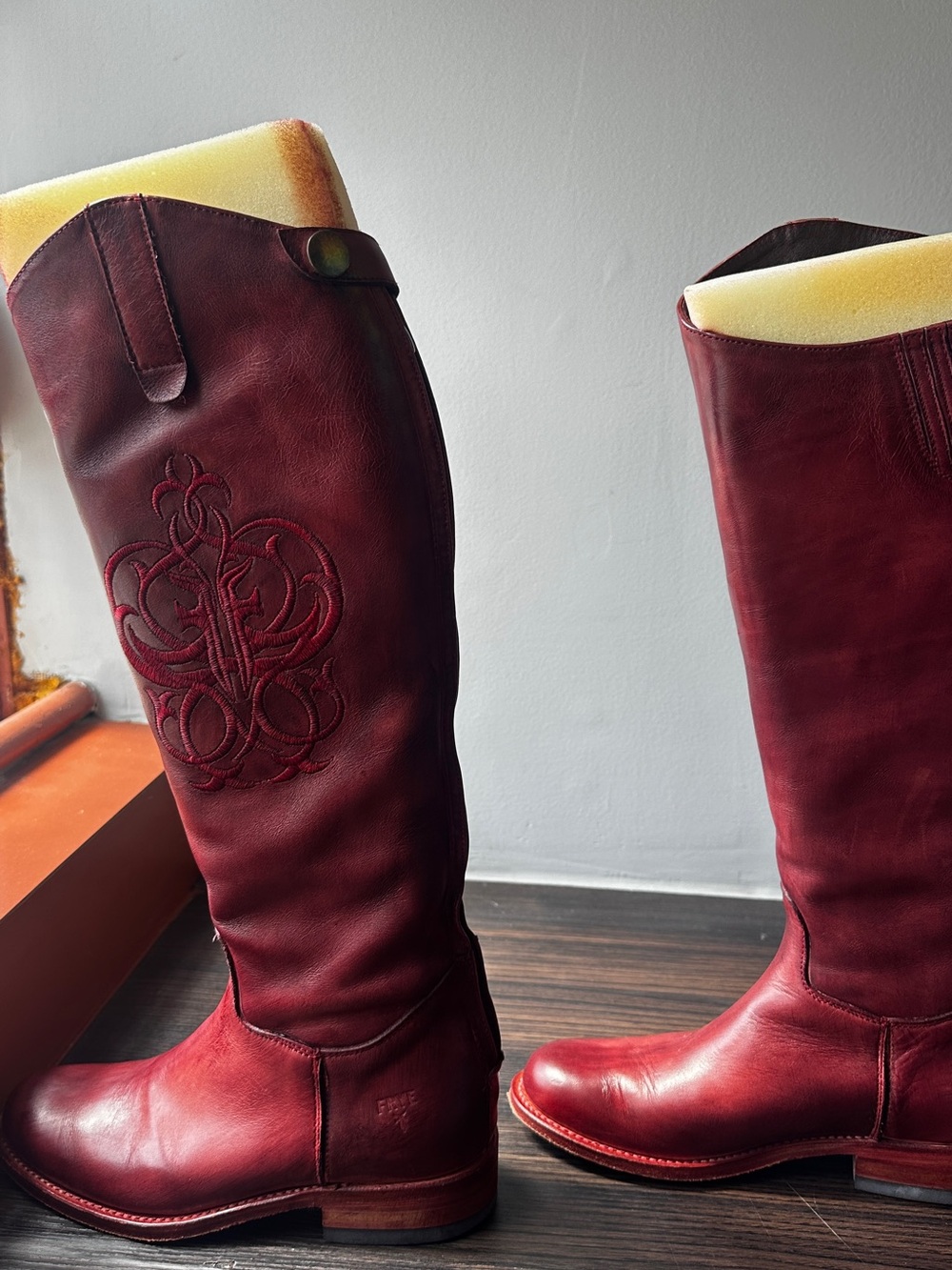 Frye Knee-High Leather Riding Boots in Deep Red - Picture 6 of 10